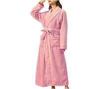 NSICBMNO Pink Fluffy Dressing Gown Women Terry Towelling Bathrobe Extra Long Dressing Gown Fleece Housecoats Winter Night Wear Ladies Luxury Velour Nightgowns With Pockets Plus Size