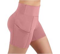 NSICBMNO Pink Gym Shorts for Women with Pockets Butt Lift Tummy Control Leggings Workout Running Shorts High Waisted Gym Leggings Stretchy Pants for Cycling Sports Yoga Activewear