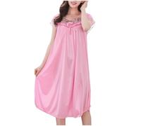 NSICBMNO Pink Long Nighties for Women Victorian Nightdress Summer Nighties Cap Sleeves Nightdress Sexy Nightwear Long Lace Nightgowns Satin Nightdresses Ruffle Night Dress Midi Dresses Pyjamas