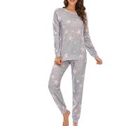 NSICBMNO Pink Lounge Wear Sets For Women Uk Two Piece Outfit Fleece Pyjamas Star Pjs Long Sleeve Tops Cuffed Pj Bottoms Baggy Trousers Lounge Pants Airport Travel Outfits For Home Sleepwear