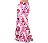 NSICBMNO Pink Maxi Skirts for Women UK Boho Skirts Long Pencil Skirt Pleated High Waisted Ladies Summer Fishtail Mermaid Skirt Bodycon Flared for Holiday Beach