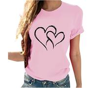 NSICBMNO Pink Short Sleeve T Shirts Heart T Shirts Valentines Day Shirt Round Neck Tshirts Sports Tops Oversized Shirt Gym Tops Summer Valentines Gifts for Her