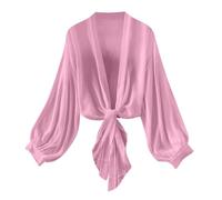 NSICBMNO Pink Summer Cardigans for Women UK Lightweight Chiffon Cardigans Sheer Shrug Tie Front Shrug Long Sleeve Bolero Kimono Beach Cover Up Open Front Cropped Cardigan Shawl Wrap Flowy Tops