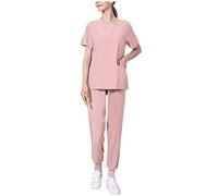 NSICBMNO Pink Two Piece Outfit Women Plus Size Co Ord Sets Scrubs Uniforms Set Short Sleeve V Neck T Shirts Baggy Joggers Nurse Tunic Tops Cargo Pants Nursing Uniform Medical Scrubs Set