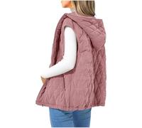 NSICBMNO Pink Women's Gilets - Winter Jacket Women, Quilted Gilet Ladies Gillette Body Warmer Padded Waistcoat, Quilted Gilet With Hood, Full Zip Hoodie Sleeveless Jacket Down Coat Winter Outwear