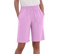 NSICBMNO Pink Womens Running Shorts Straight Leg Jogging Bottoms Plus Size Knee Length Shorts Drawstring Sweatpants with Pockets Elasticated Waist Slacks Activewear Short Loose Lounge Pants