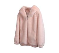 NSICBMNO Pink Zip Up Hoodie Women Oversized Cardigans Plush Fleece Jackets Faux Fur Coats With Pockets Long Sleeve Hoodies Ladies Fluffy Jackets Winter Warm Coats Thermal Outwear Plus Size