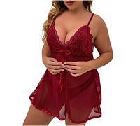 NSICBMNO Plus Size Lingerie for Women UK Sexy Nightwear Babydoll Strap Chemise See Through Nighties Mesh Nightdress Halter Neck Night Gown Teddy Sleepwear Naughty Underwear Sheer Negligees Red