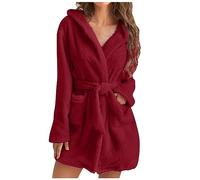 NSICBMNO Plus Size Pyjamas For Women Uk Red Dressing Gown With Pocket Warm Loungewear Cosy Robe Ladies Luxury Dressing Gown Soft Fluffy Fleece Pyjamas Robe Wrap Tie Belt Housecoat