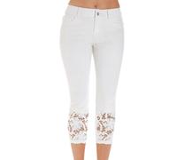 NSICBMNO Plus Size White Jeans for Women UK 3/4 Length Leggings High Waisted Trousers Plus Size Capri Pants Stretch Denim Shorts Lace Jeggings Stretchy Pants Yoga for Sports Workout Gym