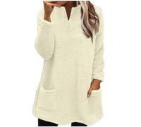 NSICBMNO Plush Jumpers for Women UK Snuggle Fleece Lounge Top Soft Fluffy Jumpers Warm Bed Jackets Casual Crew Neck Jumper Long Tunic Tops Blouses Plus Size Winter Fleece Polo Neck