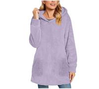 NSICBMNO Purple Fleece Hoodie Womens Oversized Hoodies Baggy Sweatshirts Long Hoodies Pullover Sweatshirt Fluffy Jumpers With Pockets Tunic Tops Teddy Fleece Jumper Casual Sweatshirts Winter Coats