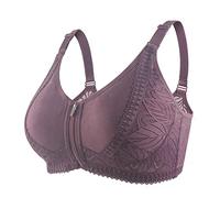 NSICBMNO Purple Front Fastening Bras for Women UK Plus Size Push Up Wireless Padded Bra Non Wired Support Full Coverage Bralette Lace Everyday Bralette for Yoga Sports Loungewear
