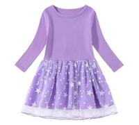 NSICBMNO Purple Girls Prom Dress Tulle Dresses Long Sleeve Cotton Pleated Pirncess Prom Birthday Party Dress First Communion Pageant Party Dresses Wedding Guest Evening Gown for Age 1-7 Years