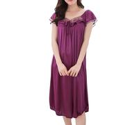 NSICBMNO Purple Long Nighties for Women Victorian Nightdress Summer Nighties Cap Sleeves Nightdress Sexy Nightwear Long Lace Nightgowns Satin Nightdresses Ruffle Night Dress Midi Dresses Pyjamas