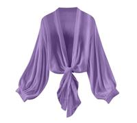 NSICBMNO Purple Long Sleeve Chiffon Lightweight Maxi Sheer Duster Cardigan Ladies Tie Front Cardigans Bolero Shrug Cropped Summer Kimono Cardigans for Dress Wedding Beach