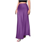 NSICBMNO Purple Satin Skirts for Women UK - Maxi, High Waisted, Pencil, Pleated, A Line, Flared, Zip Up, Silky, Elegant, Fishtail, Office, Party Skirt