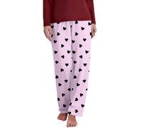 NSICBMNO Pyjama Bottoms Womens Plus Size Wide Leg Trousers Love Heart Pyjama Bottoms Checkered Pj Pants Elasticated Waist Trousers Plaid Pjs Loose Lounge Pants Valentines Gifts For Her