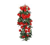 NSICBMNO Red Artificial Hanging Plant Large Roses Artificial Flowers Trailing Plants Faux Violets Flowers Bouquet Hanging Vines For Garden Wall Wedding Indoor Outdoor Home Decorations