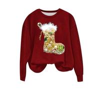 NSICBMNO Red Christmas Jumpers for Women Tunic Tops Novelty Christmas Jumpers Sequin Round Neck Sweatshirt Loose Blouses Baggy Oversized Sweatshirt Vintage Sweater Casual Wear
