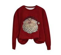 NSICBMNO Red Christmas Jumpers For Women Uk Long Sleeve Crew Neck Tops Funny Xmas Jumpers Red Wine Glass Print Tops Pullover Sweatshirt Tunic Oversized Autumn Jumper Fleece Lined Sweatshirt