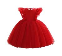 NSICBMNO Red Girls Princess Dress Long Tutu Dresses Flutter Sleeve Layered Mesh Dress Birthday Party Wedding Bridesmaid First Communion Dresses Wedding Holy Communion Evening Prom Ball Gown