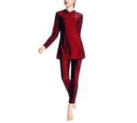 NSICBMNO Red Gym Set Women Plus Size 3 Piece Outfit Muslim Tracksuit Modest Long Co Ord Sets Travel Outfit Long Sleeve Tunic Tops Longline Blouses Sports Leggings Lounge Set For Workout Running