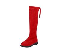 NSICBMNO Red Horse Riding Boots Kids Chunky Boot Lace Up Suede Boots With Side Zip Platform Combat Riding Boot Girls Girls School Autumn Winter Shoes