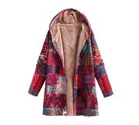 NSICBMNO Red Long Coats For Women - Fleece Lined Oversized Hoodies With Pockets - Winter Jackets Open Front Cardigans Long Warm Coats Teddy Fleece Boho Jackets