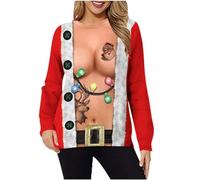 NSICBMNO Red Long Jumpers for Women UK Xmas Plus Size Baggy Jumper Long Sleeve Tops Pullover Sweater Causal Sweatshirt Tunic T Shirts