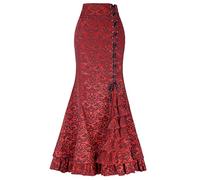 NSICBMNO Red Long Skirts for Women UK Steampunk Skirts Fishtail Mermaid Skirt Vintage Gothic Maxi Victorian Costume High Waisted Skirt Lace Up Pencil Elegant Evening Party