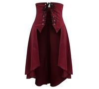 NSICBMNO Red Midi Skirts for Women UK - Renaissance, High Waist, Corset, High Low, Medieval, Steampunk, Victorian, Pirate, Vintage, A Line, Pleated Skirt