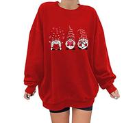 NSICBMNO Red Oversized Jumper Women Long Sleeve Tops Love Sweatshirt Gnome Jumper Crew Neck Sweatshirts Baggy T Shirts Casual Sweatshirts Loose Blouses Pullover Tops Valentines Day Gifts for Her