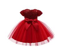 NSICBMNO Red Party Dress Girls Tulle Prom Dresses Sequin Evening Gown Bow Tie Dress Birthday Party Wedding Bridesmaid First Communion Dresses Bridesmaid Dance Ball Maxi Gown for Age 2-7 Years