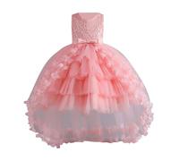 NSICBMNO Red Prom Dress for Girls Tulle Dresses 3D Butterfly Bow Tie Ruffle Layered High Low Dress Party Wedding Bridesmaid Dresses Bridesmaid Christening Elegant Formal Gown for Age 2-12 Years