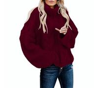 NSICBMNO Red Roll Neck Jumpers for Women UK Cable Knit Jumper Oversized Sweater Long Sleeve Tunic Tops Baggy Sweatshirt Polo Neck Tops Knitted Sweater Pullover Casual Sweatshirts Loose Blouses