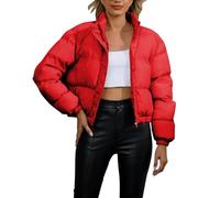NSICBMNO Red Winter Coats For Women Uk Cropped Puffer Jacket Parka Jacket Lightweight Padded Jackets Bomber Stand Collar Quilted Zip Long Sleeve Warm Coats Streetwear