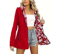 NSICBMNO Red Womens Rain Coat Lightweight Waterproof Jacket With Hood Reversible Rain Jacket Long Floral Raincoat Outdoor Sport Jackets Softshell Jackets Petite Raincoat Windbreaker Trench Coats S