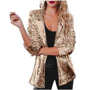 NSICBMNO Sequin Jacket for Women Casual Blazer Jacket Sparkly Cardigan Shinny Long Sleeve Lapel Collar Coat Elegant Open Front Blazer Glitter Coat Festival Clubbing Party Club