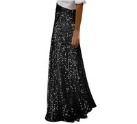 NSICBMNO Sequin Skirt for Women Long Pleated Skirt Elasticated Waist Sparkly Maxi Glitter A Line Flared Mermaid Club Party Concert Formal Skirts