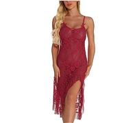 NSICBMNO Sexy Lingerie for Women Babydoll Chemise Sleepwear Long Dress Lace Babydoll Lingerie Sexy Nightgowns Sheer See Through Night Dress with Thong Bridal Nightwear for Honeymoon Plus Size Wine