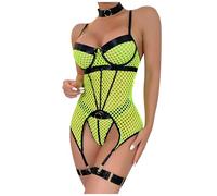 NSICBMNO Sexy Lingerie for Women Sets Naughty Outfit Fishnet Nightwear Babydolls Sexy Lingerie with Suspenders Teddy Nighties with G String Nuaghty Underwear Female Negligees Choker Green