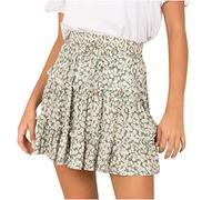 NSICBMNO Short Skirts for Women UK Elasticated Waist Skirts Ladies Floral Mini Skirt Pleated A Line Summer Boho Ruffle Skater Casual Beach Short