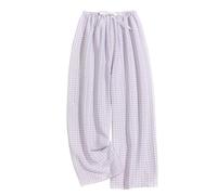 NSICBMNO Sky Blue Wide Leg Trousers for Women UK Plaid Pyjama Bottoms Elasticated Waist Summer Trousers Palazzo Pants Loose Lounge Pant Flared Leggings Checked Pj Bottoms for Night Sleep Loungewear