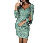 NSICBMNO Sparkly Dresses for Women UK Long Sleeve Dresses Bodycon Midi Sparkly Glitter Party Prom Dress Clubwear Ruched Mini Prom Dress Mermaid for Going Out