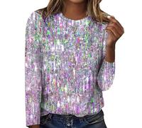 NSICBMNO Sparkly Evening Top for Women UK Long Sleeve T-Shirt Purple Tunic Blouse Going Out Night Club Casual Pullover Elegant Party Round Neck Christmas Dressy