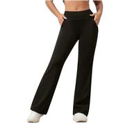 NSICBMNO Straight Leg Joggers Womens Flared Trousers with Pockets Bootleg Leggings Smart Casual Trousers Elasticated Waist Yoga Pants Baggy Sweatpants Tracksuit Bottoms Gym Workout Leggings