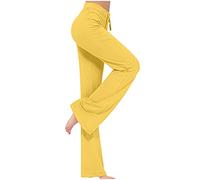 NSICBMNO Stretch Bootleg Trousers for Women Tummy Control Yoga Pants Waisted Casual Elasticated Waist Bootcut Joggers Drawstring Modal Pilates Bootcut Pants Running Workout Gym Fitness 1-Yellow S