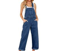 NSICBMNO Summer Jumpsuit For Women Uk Denim Dungaree With Pockets Wide Leg Jumpsuit Sleeveless Adjustable Straps Romper Square Neck Playsuit Classic Blue Jeans Work Dungaress For Farm Streetwear