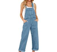 NSICBMNO Summer Jumpsuit For Women Uk Denim Dungaree With Pockets Wide Leg Jumpsuit Sleeveless Adjustable Straps Romper Square Neck Playsuit Classic Blue Jeans Work Dungaress For Farm Streetwear